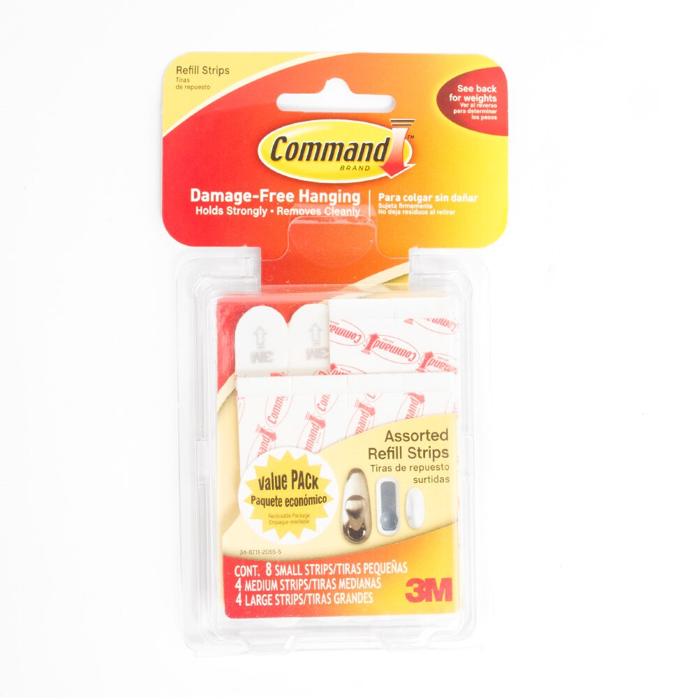 Command, White, Hooks/Wall Adhesive, Home & Auto, 3M, 8 pack, 4 small, 8 large, 2796